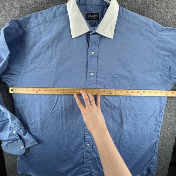 Gitman Bros Contrast Collar Cotton 18 36 Blue Men Shirt Solid Long Sleeve Pocket - Picture 7 of 13
